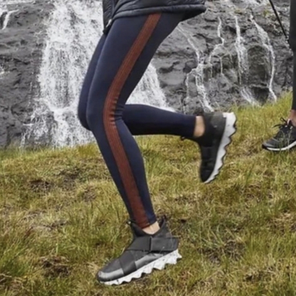 ATHLETA Leggings Track Tux Side Stripe High Rise Navy Blue Brown - Picture 5 of 5